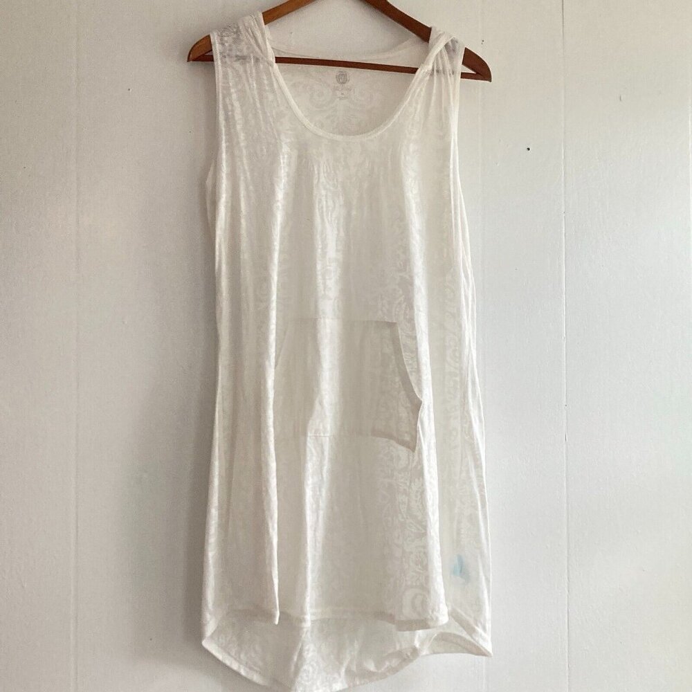 Balance Cover up Collection White Semi Sheer Damask Tunic Hooded XL
